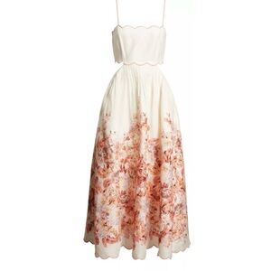 Zimmerman Halliday scalloped floral linen midi dress  Size 2 (6-8 US)